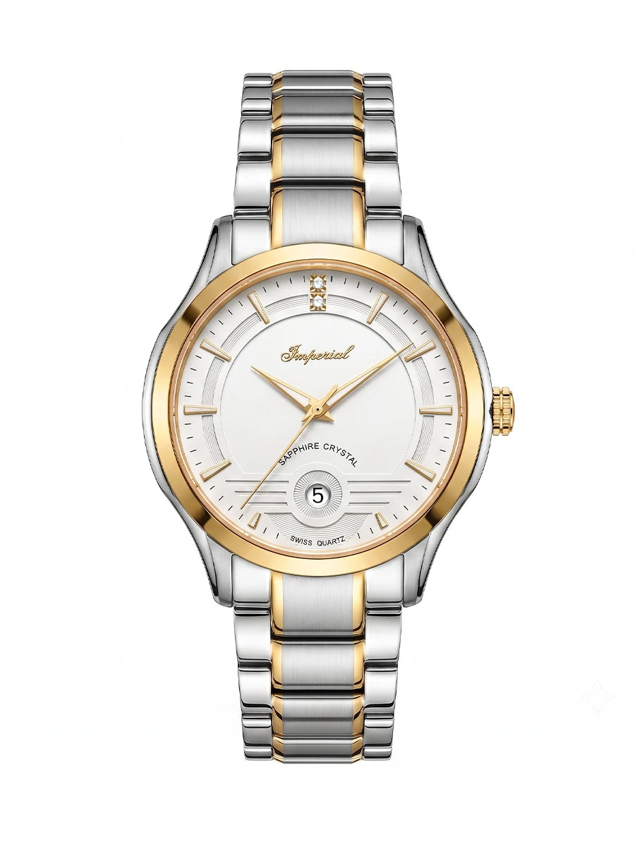 Imperial Regent IM-721 two-tone gold watch with white dial and diamond hour markers